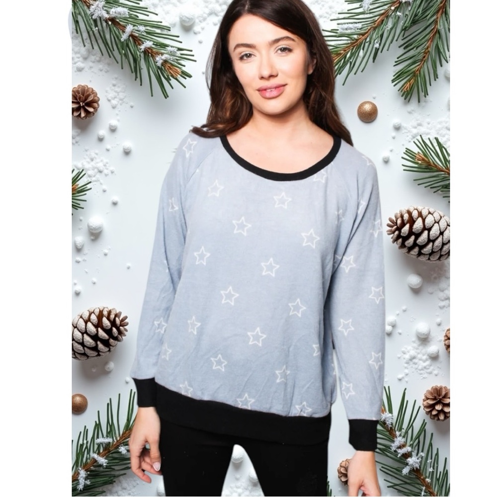 B Flawless
BLUE body/WHITE stars + BLACK collar/hems
Long Slvs
Soft as cashmere!